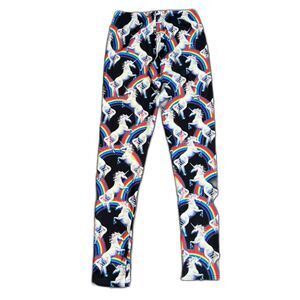 Unicorn Print Leggings One Size Fantasy Rainbows Poly Spandex Blend